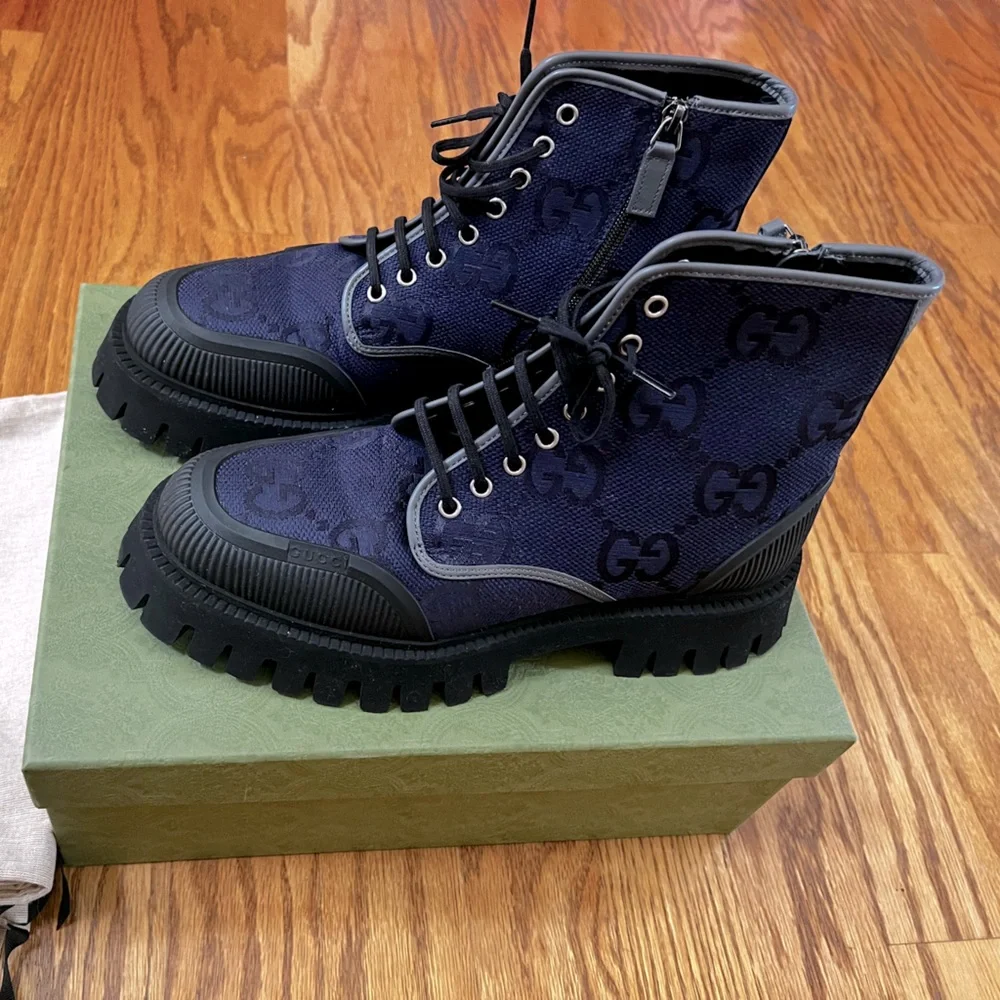 Gucci Maxi GG Lace Up Men Boots SIZE 9 - Picture 2 of 9